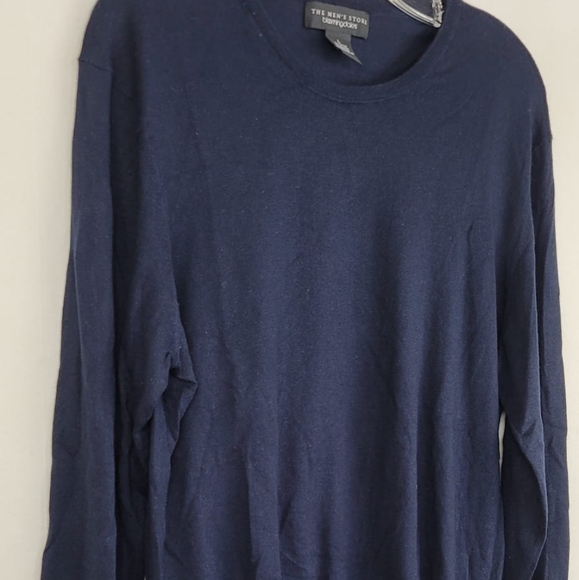 Bloomingdale's Navy Blue Crew Neck Cotton Cashmere Fine Knit Sweater Size Large - Picture 8 of 9